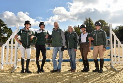 7 October 2014; Cathal Daniels, Terrence White, Ian Fearon (Showjumping Coach), Janet Murray (Chef d'Equipe), Heidi Hamilton and Maria Byrne. National Horse Sport Arena, National Sports Campus. Picture credit: Barry Cregg / SPORTSFILE