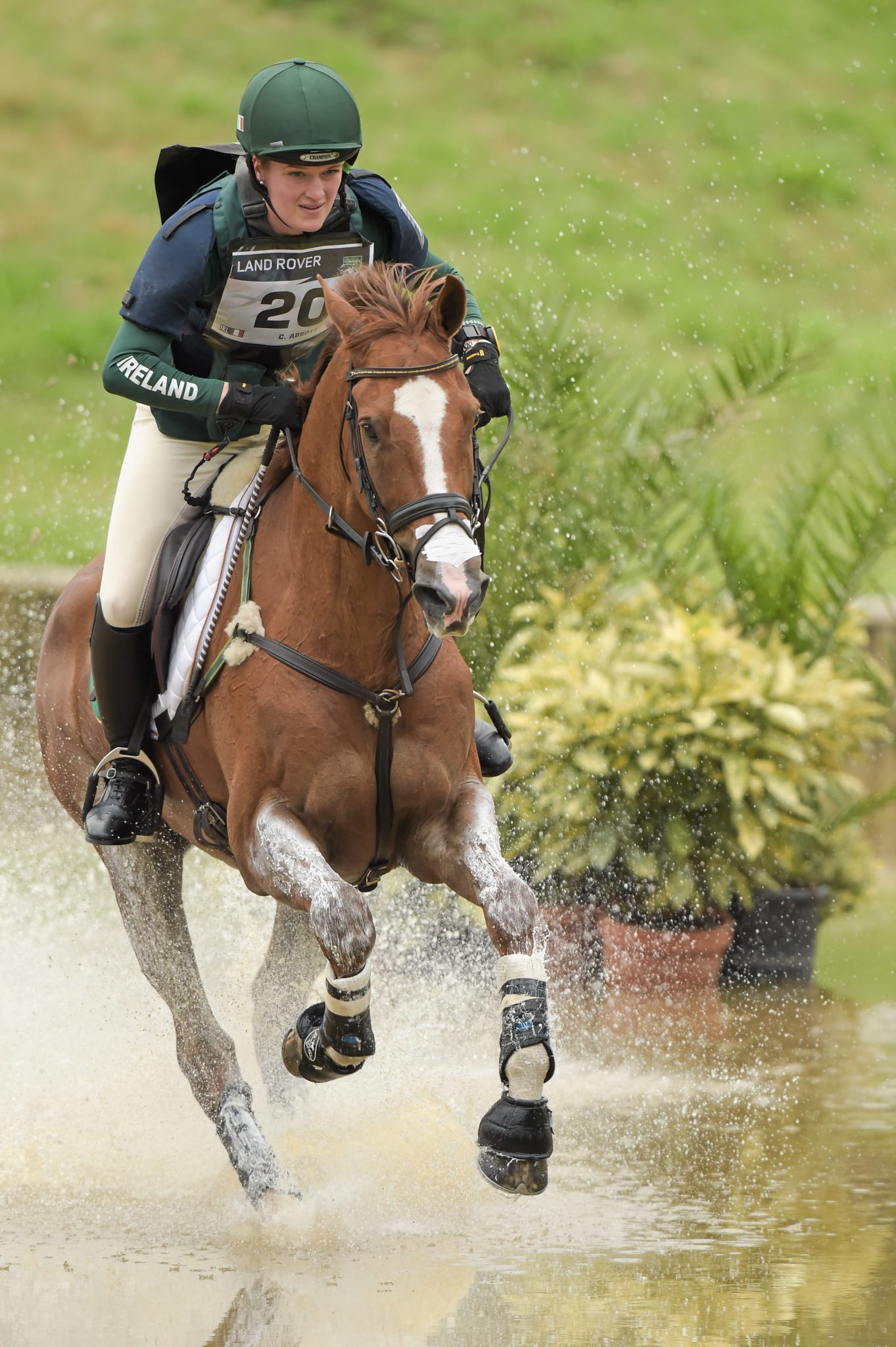 30 August 2014; Clare Abbott on Euro Prince splash as they race out of the water at the 9th the Cross Country Test. 2014 Alltech FEI World Equestrian Games, Caen, France. Picture Credit: Ray McManus / SPORTSFILE Picture credit: Ray McManus / SPORTSFILE *** NO REPRODUCTION FEE ***